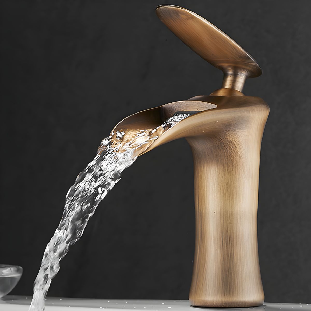 Fjordiec | Modern Low Arc Single Lever Waterfall Spout Bathroom Sink Tap