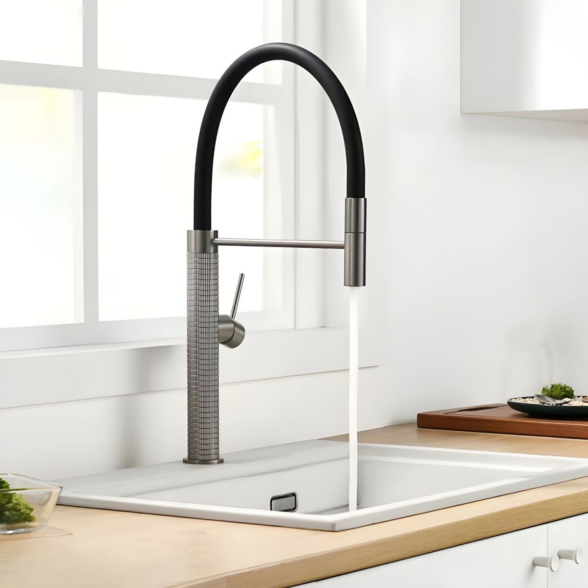 Lythvike | Industrial High Arc Swivel Spout Kitchen Sink Mixer Tap with Single Lever