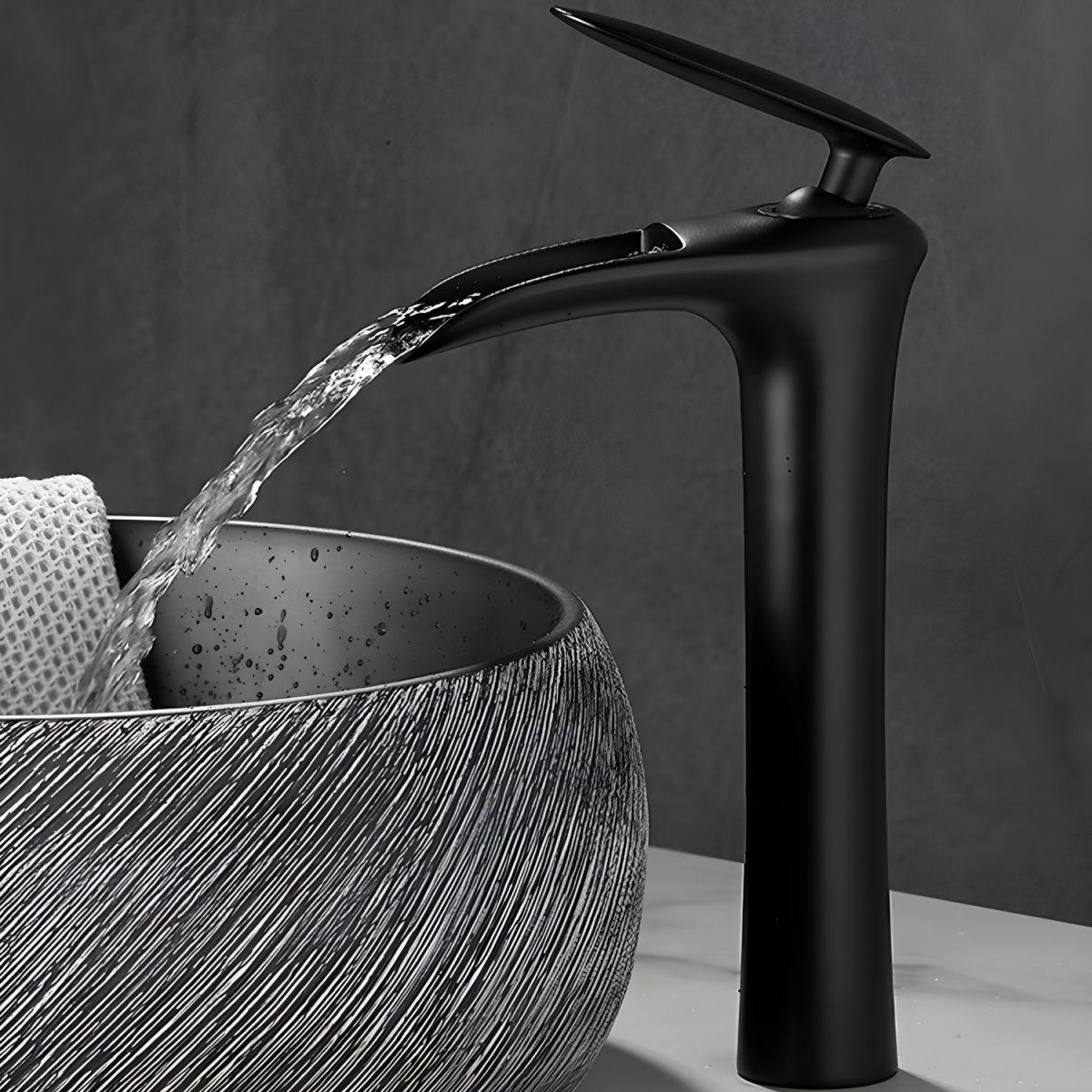 Fjordiec | Modern Low Arc Single Lever Waterfall Spout Bathroom Sink Tap