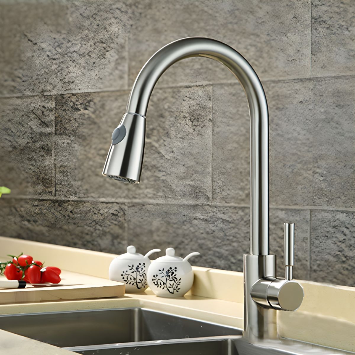Arsvige | High Arc Pull Down Sprayer Swivel Spout Kitchen Sink Mixer Tap