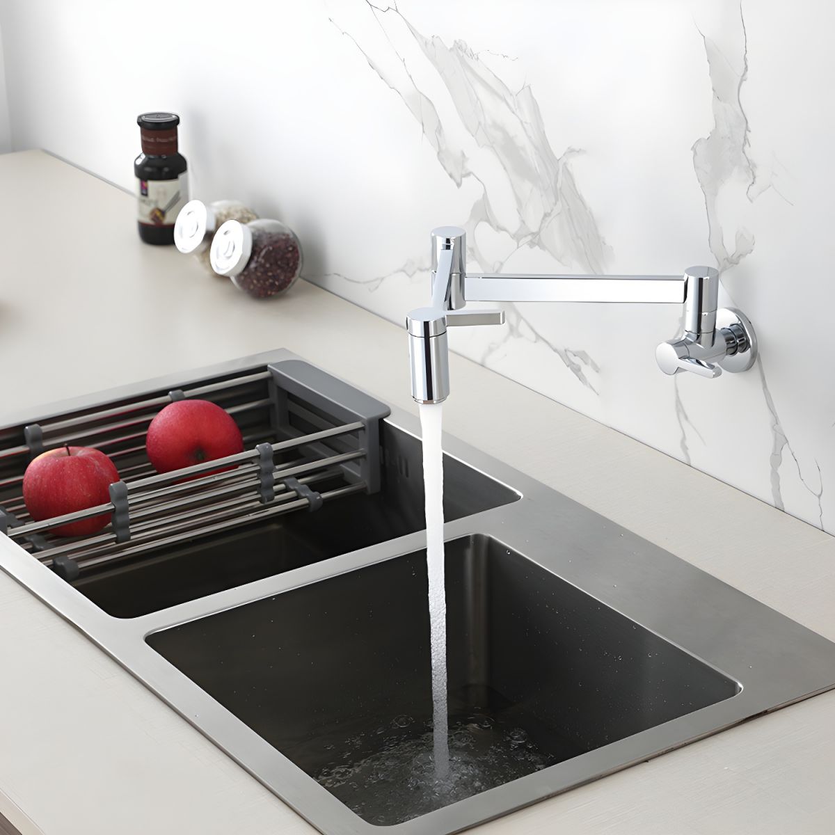 Arviden | Wall Mounted Pull Down and Articulated Kitchen Pot Filler Tap