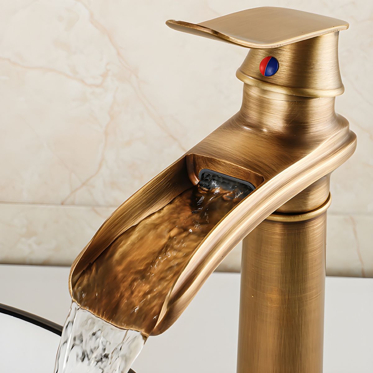 Sylthiro | Contemporary Arched Profile Waterfall Spout Vessel Bathroom Tap