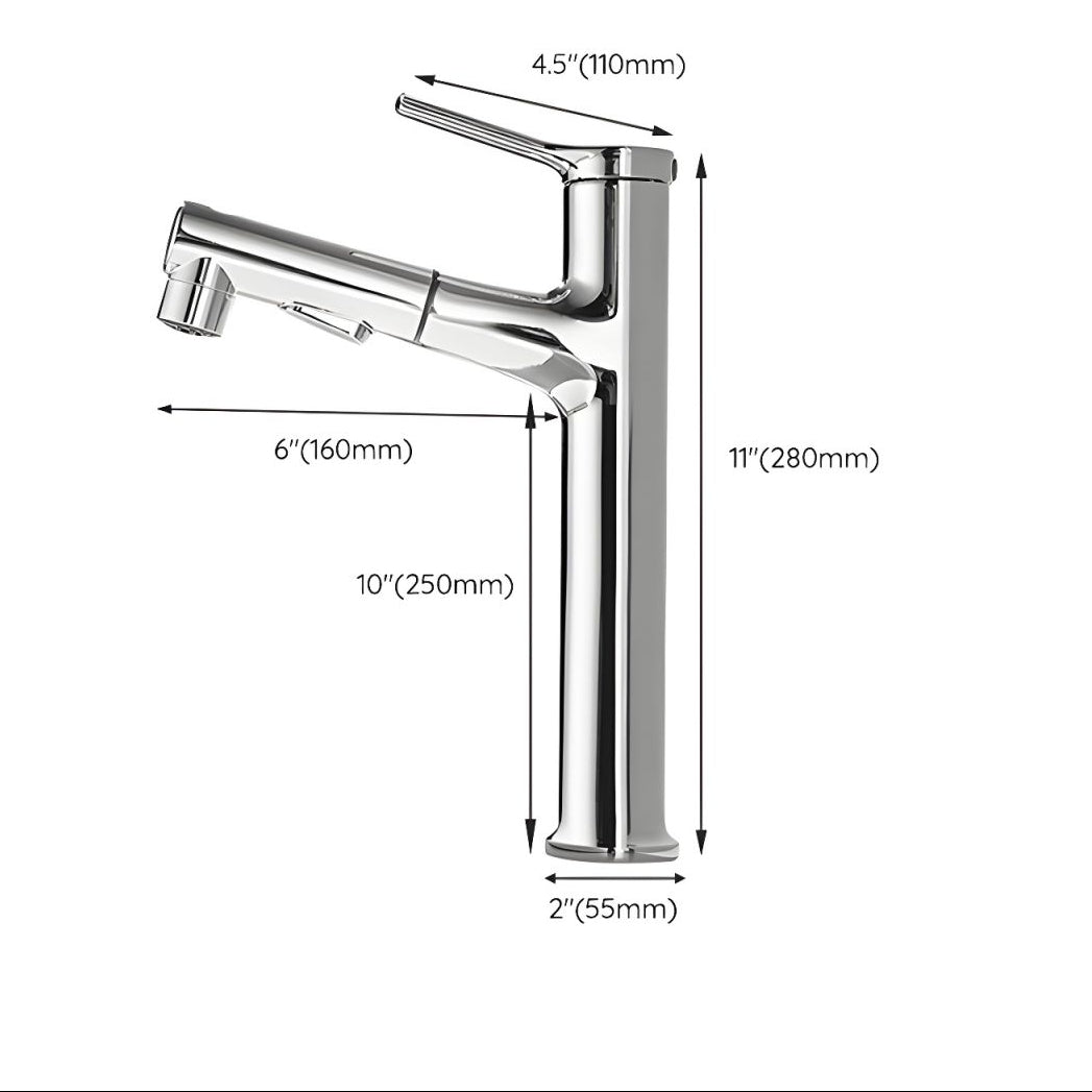 Kydross | Modern Cylindrical Single Lever Bathroom Basin Tap with Retractable Spout