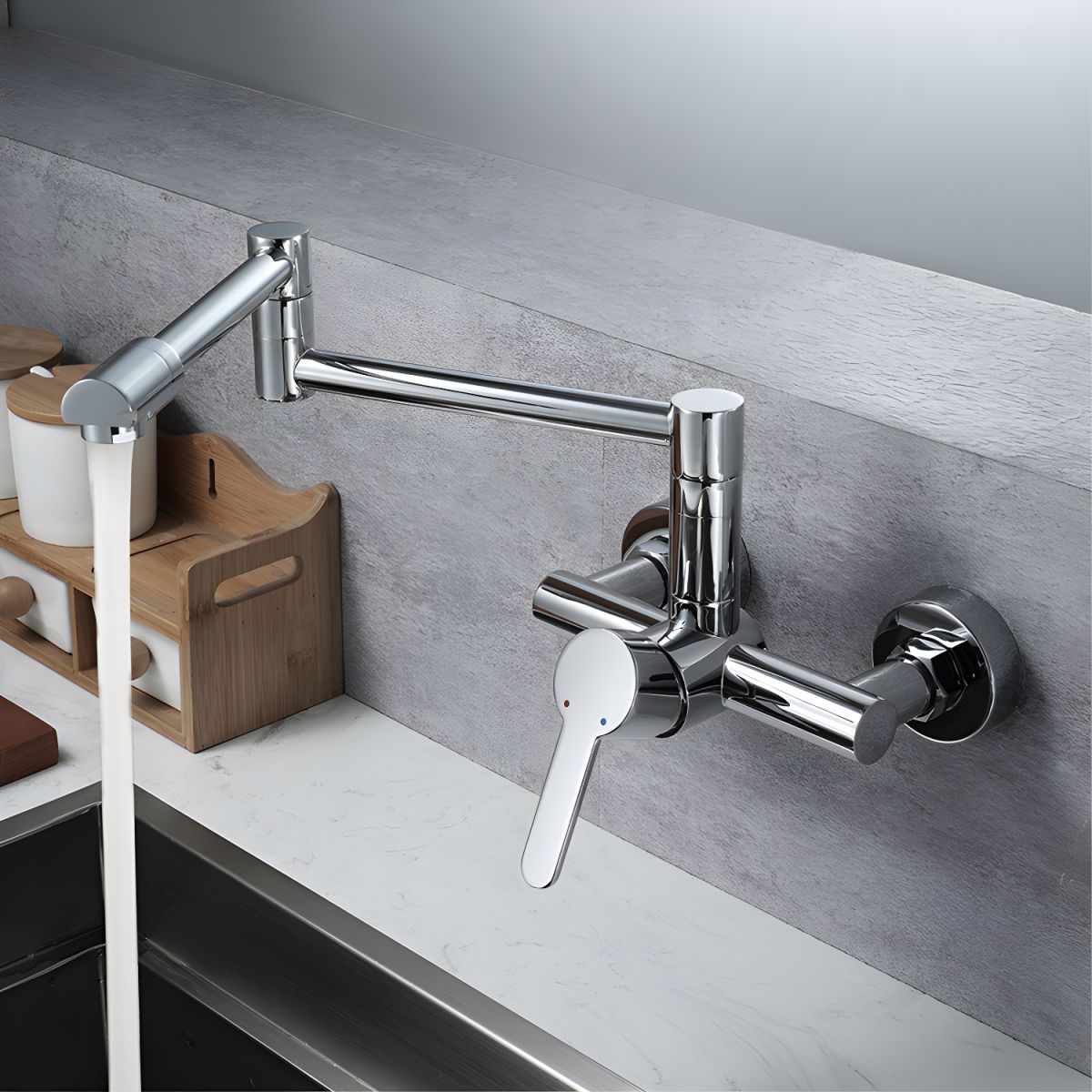 Alsvior | Modern Wall Mounted Articulated Arm Kitchen Pot Filler Mixer Tap