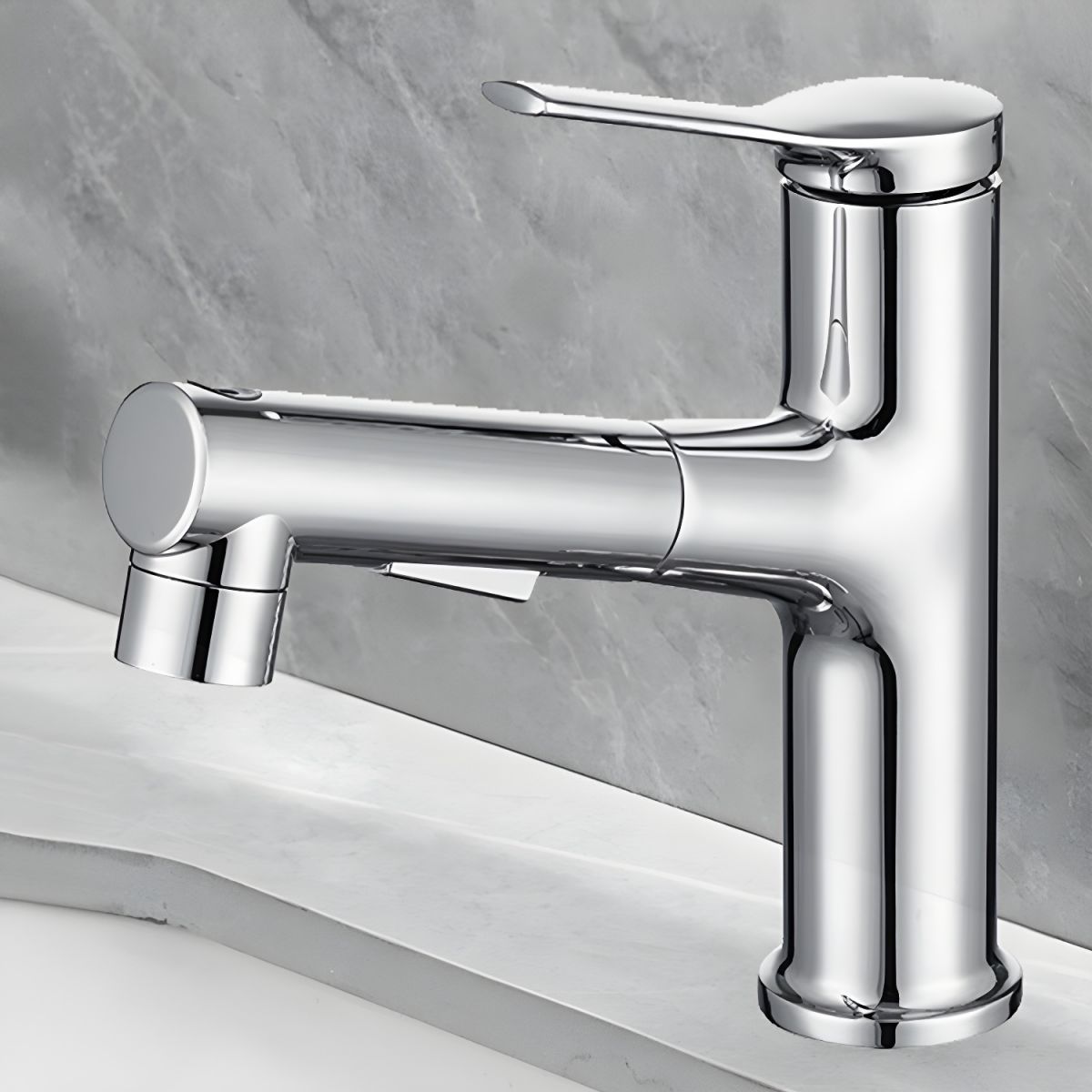 Kydross | Modern Cylindrical Single Lever Bathroom Basin Tap with Retractable Spout