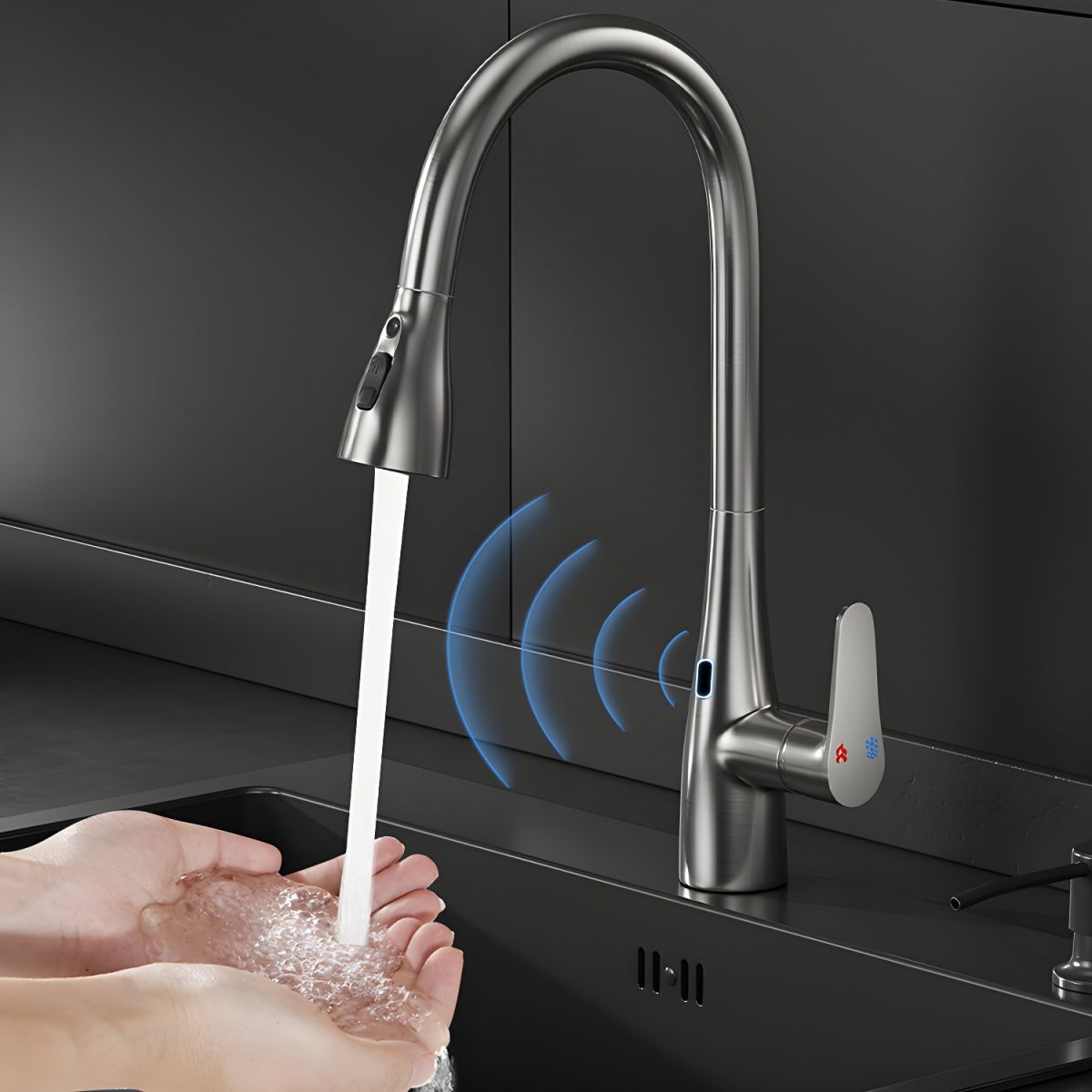 Aerialvik | Modern High Arc Touchless Retractable Spout Kitchen Sink Mixer Tap