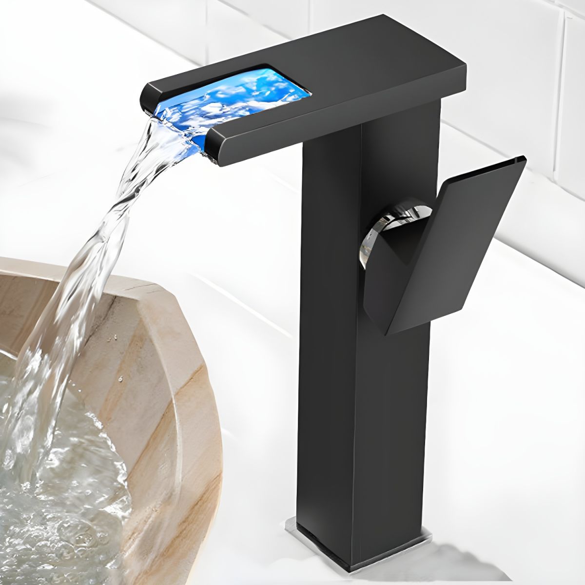 Alvundir | Tall Rectangular Waterfall Spout Bathroom Sink Tap