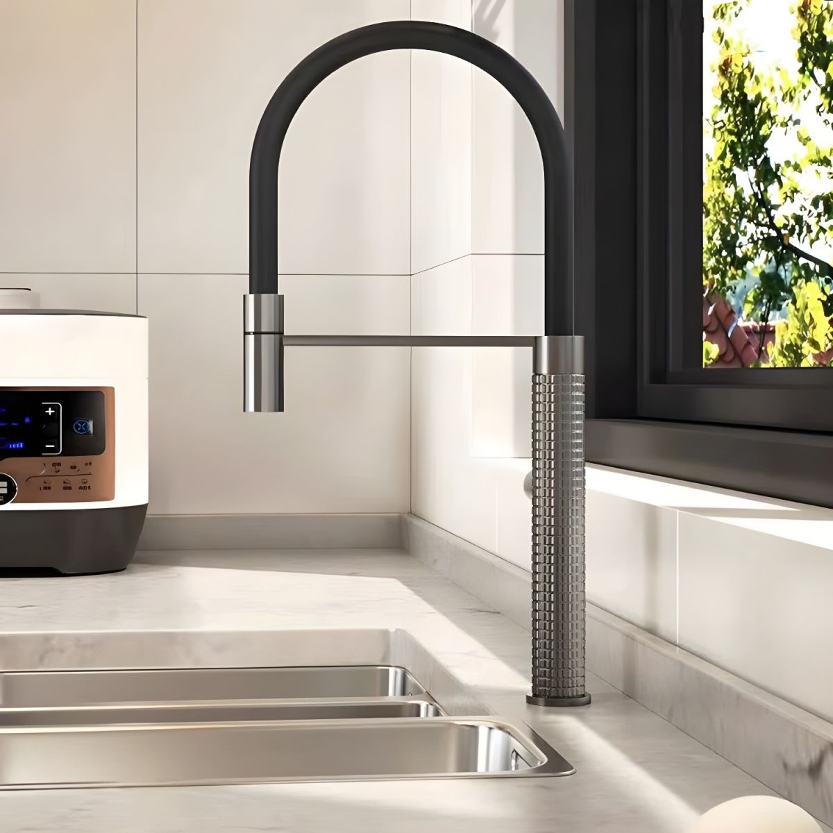 Lythvike | Industrial High Arc Swivel Spout Kitchen Sink Mixer Tap with Single Lever