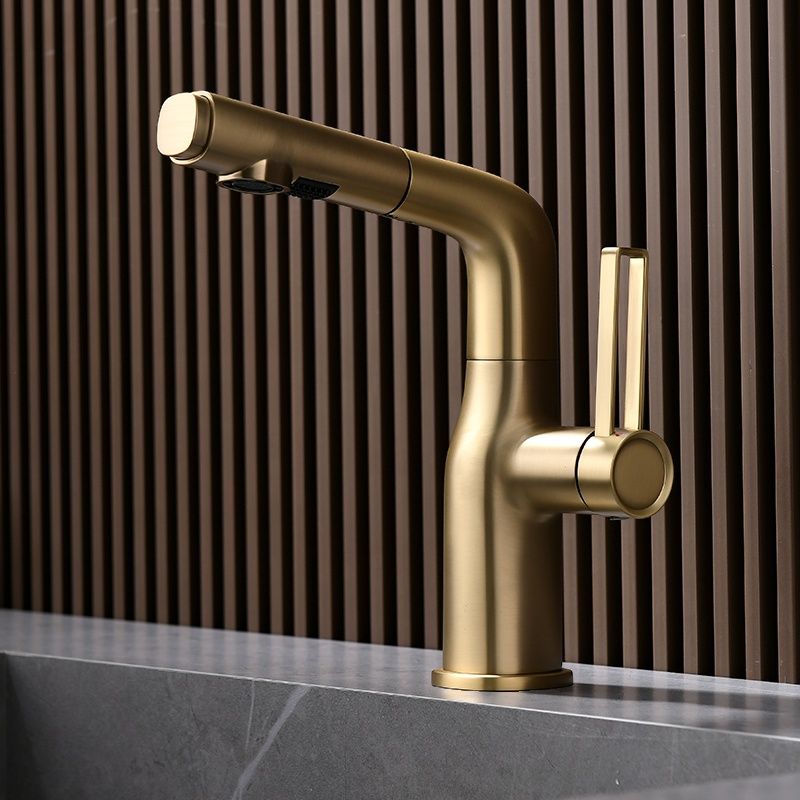 Mysivalla | Modern Curved Column Bathroom Sink Tap with Retractable Spout