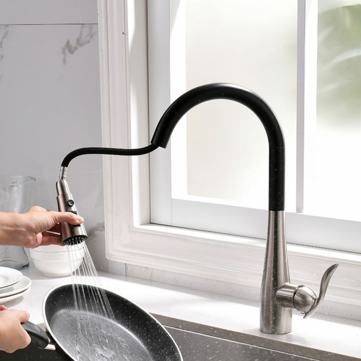 Thavilk | Nordic Gooseneck Swivel Spout Kitchen Sink Mixer Tap