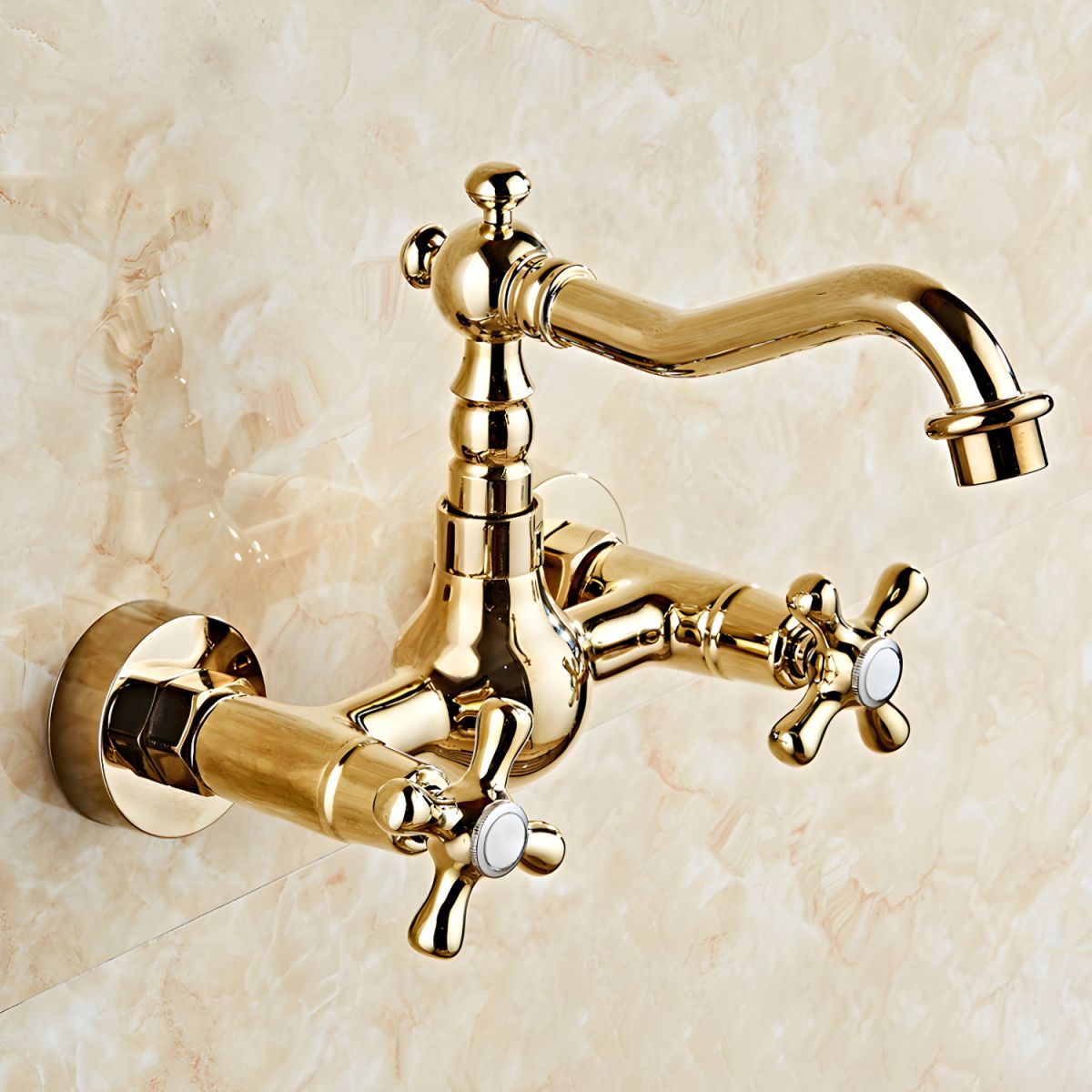 Thalvrik | Rustic Arched Profile Dual Handle Wall Mounted Bathroom Basin Tap