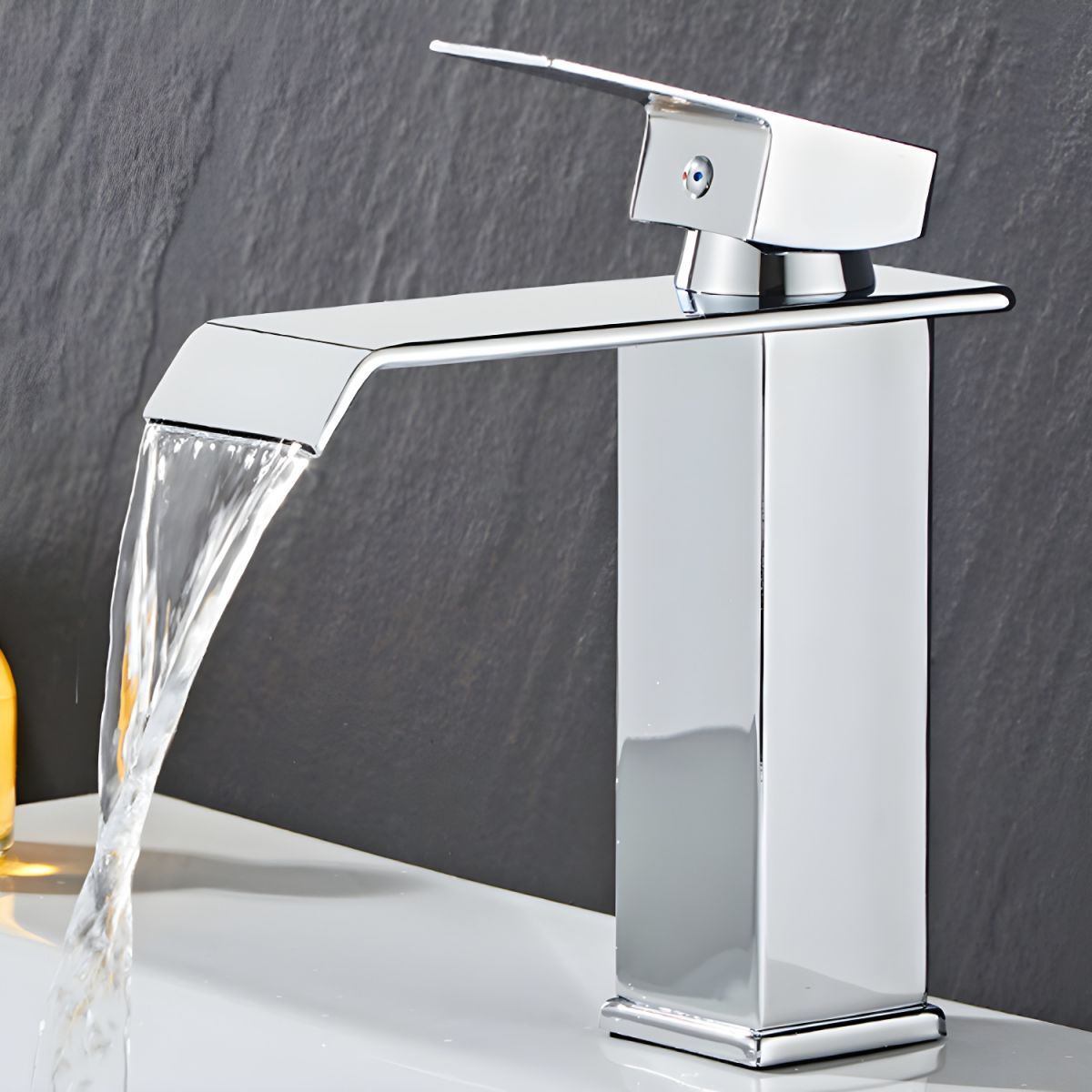 Hravund | Modern Square Waterfall Spout Bathroom Sink Tap