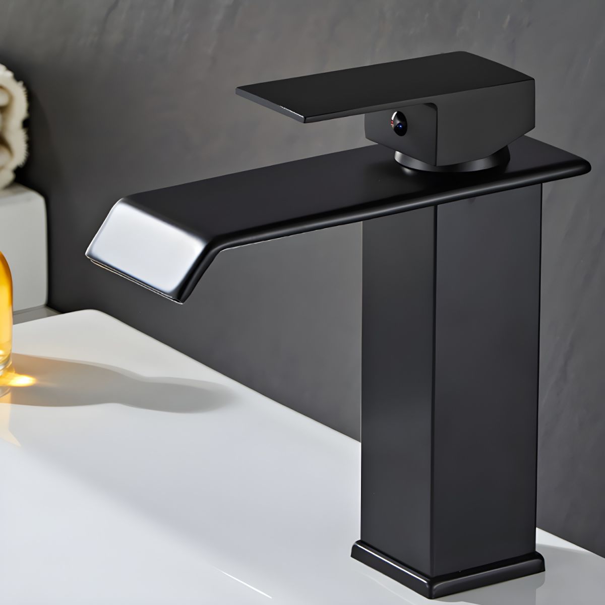 Hravund | Modern Square Waterfall Spout Bathroom Sink Tap