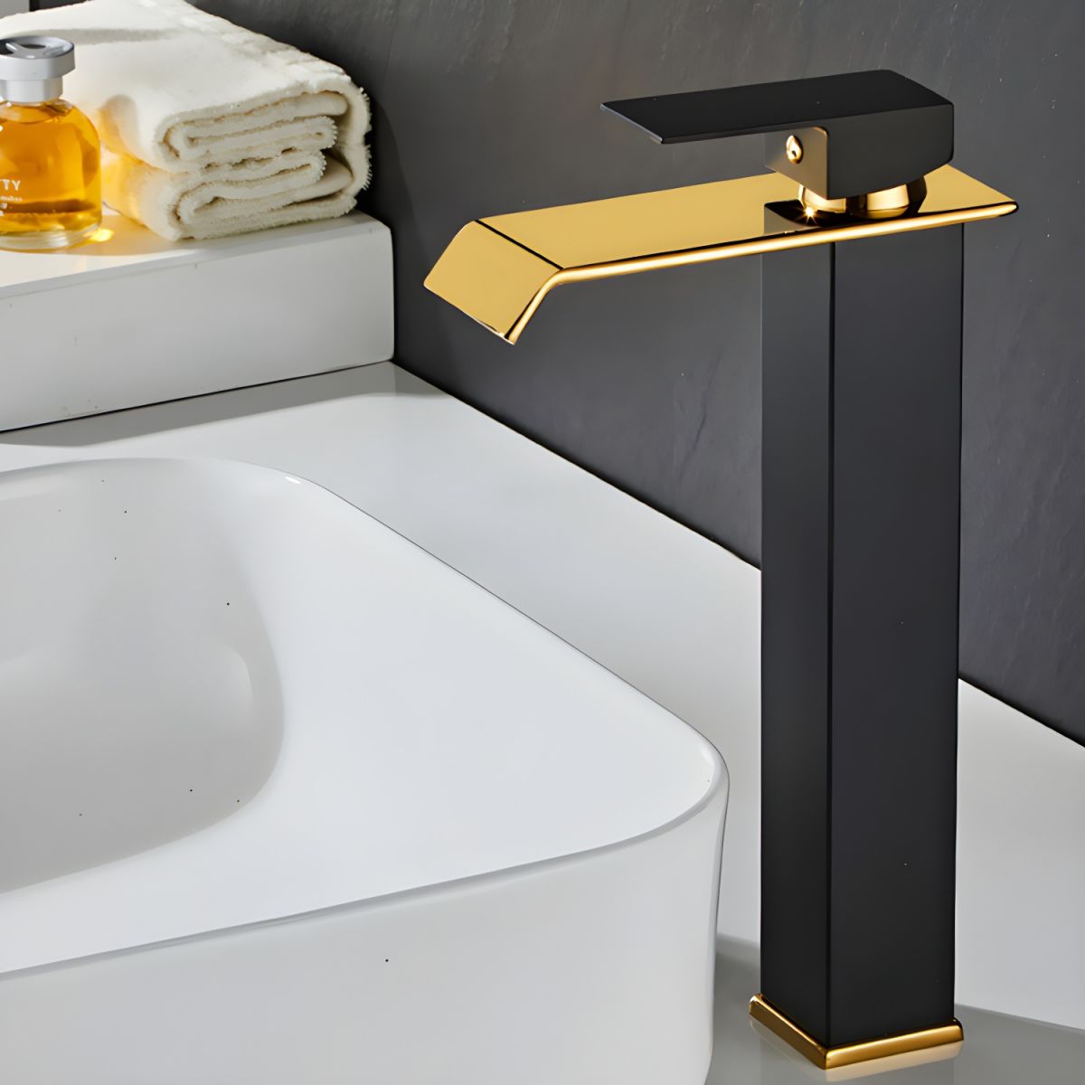 Hravund | Modern Square Waterfall Spout Bathroom Sink Tap