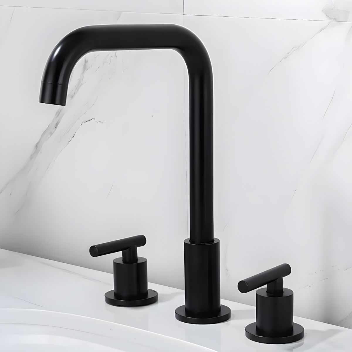 Sylvorne | Modern Tubular Profile Widespread Dual Lever Bathroom Sink Tap