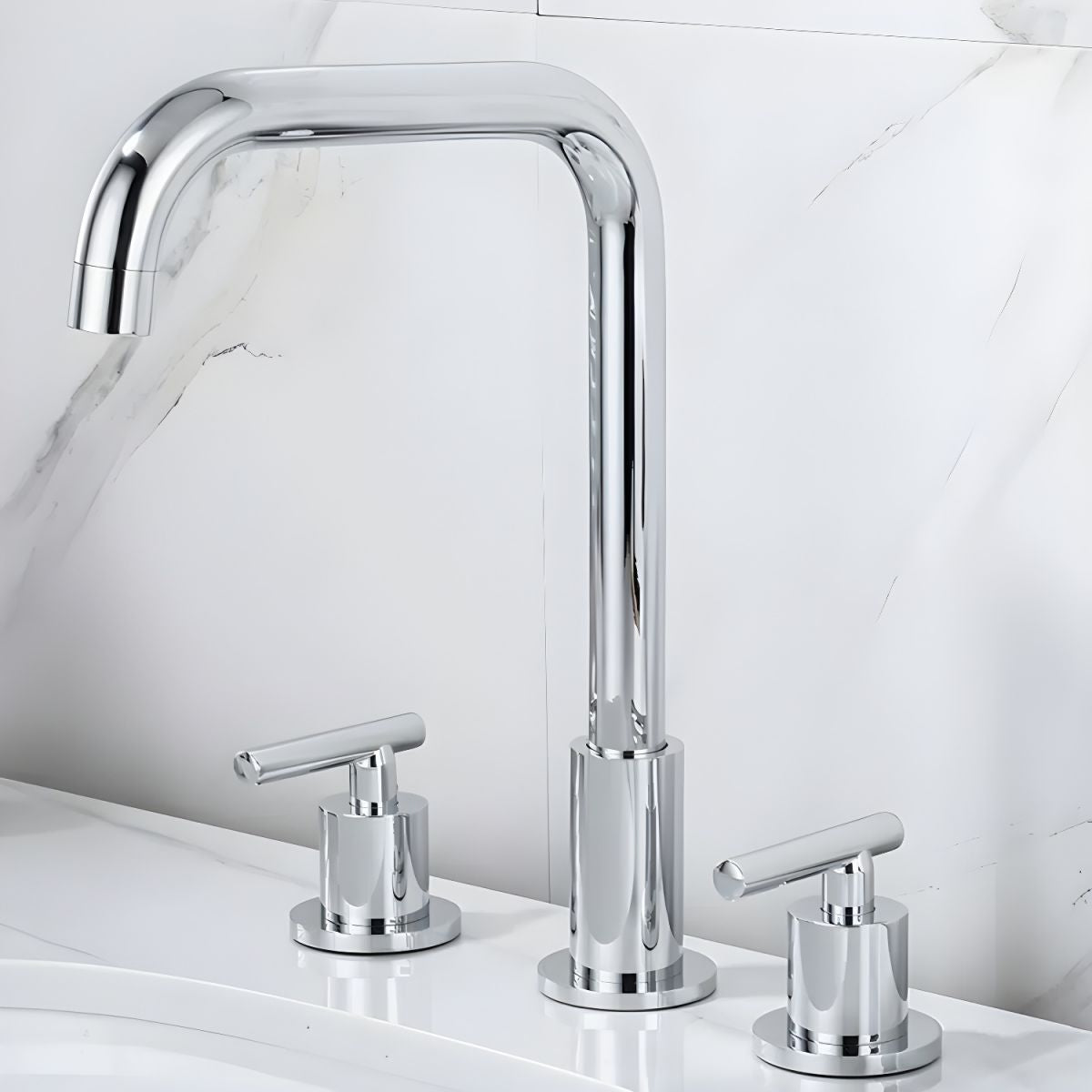 Sylvorne | Modern Tubular Profile Widespread Dual Lever Bathroom Sink Tap