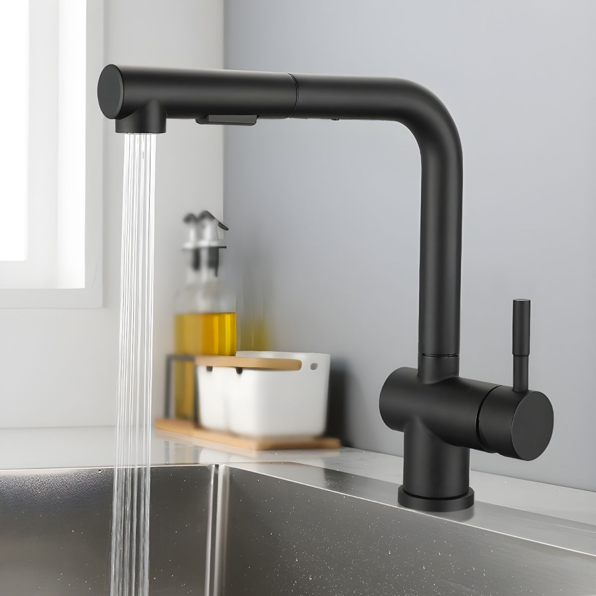 Aerisund | Elegant L-Shaped Retractable Spout Kitchen Sink Mixer Tap