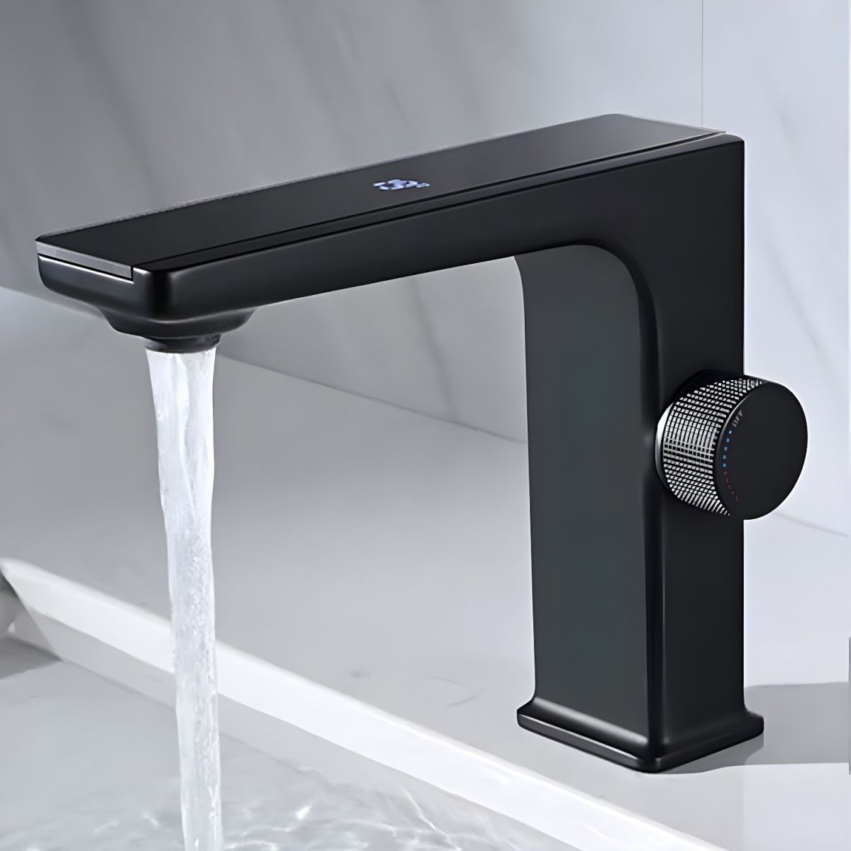 Jovallur | Modern L-Shaped Arched Column Bathroom Sink Tap with Digital Display