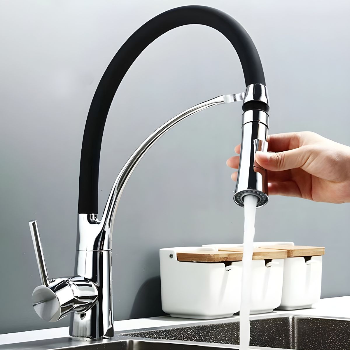 Arvidem | Modern High Arc Pull Down Spring Spout Kitchen Sink Mixer Tap