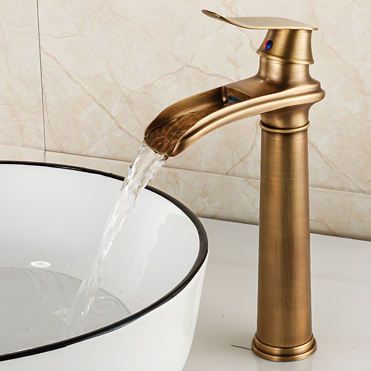 Sylthiro | Contemporary Arched Profile Waterfall Spout Vessel Bathroom Tap