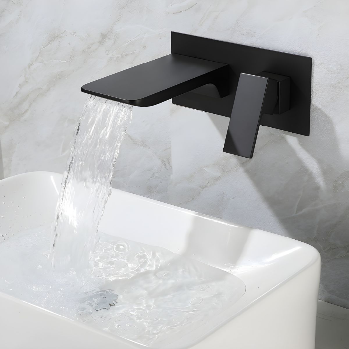 Luvarni | Modern Wall Mounted Square Profile Waterfall Bathroom Tap