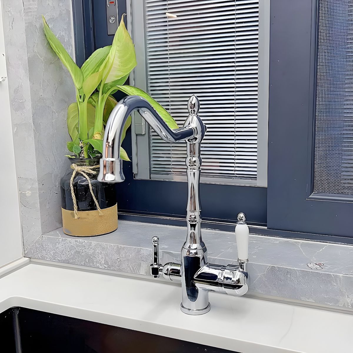 Halvarden | Classic Tall Arched Profile Two Handle Kitchen Sink Mixer Tap