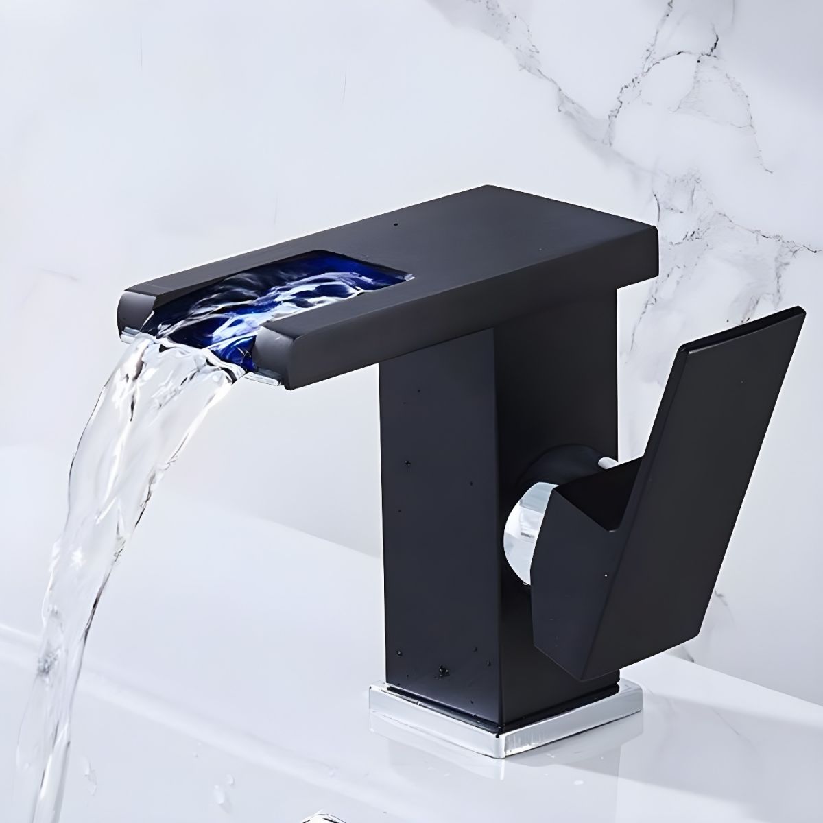 Alvundir | Tall Rectangular Waterfall Spout Bathroom Sink Tap