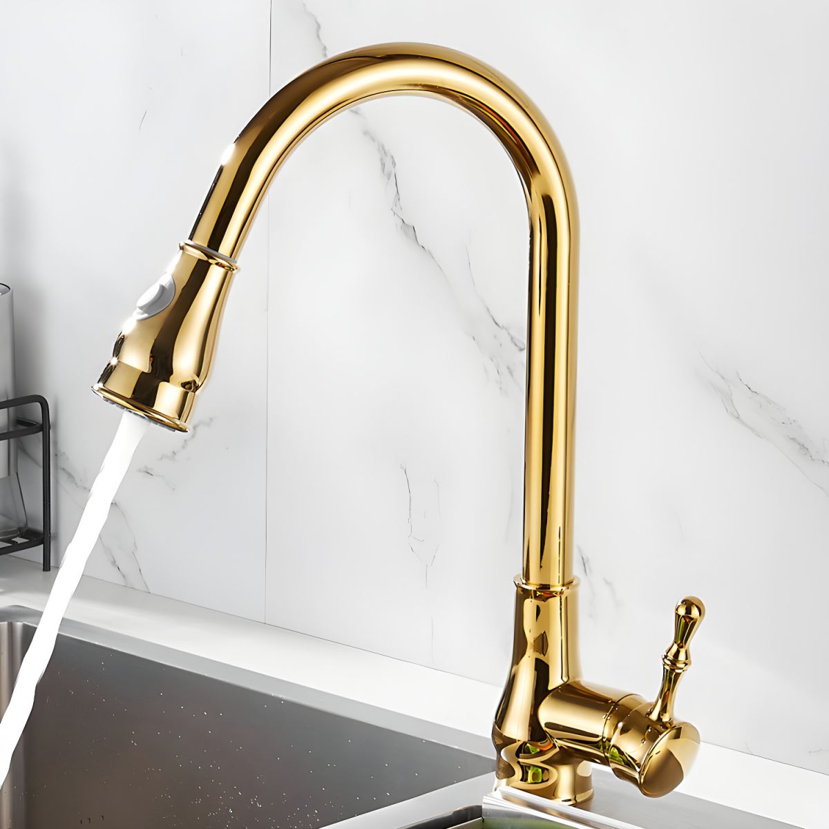 Kaldur | Luxury Brushed Gold High Arc Swivel Spout Kitchen Sink Mixer Tap