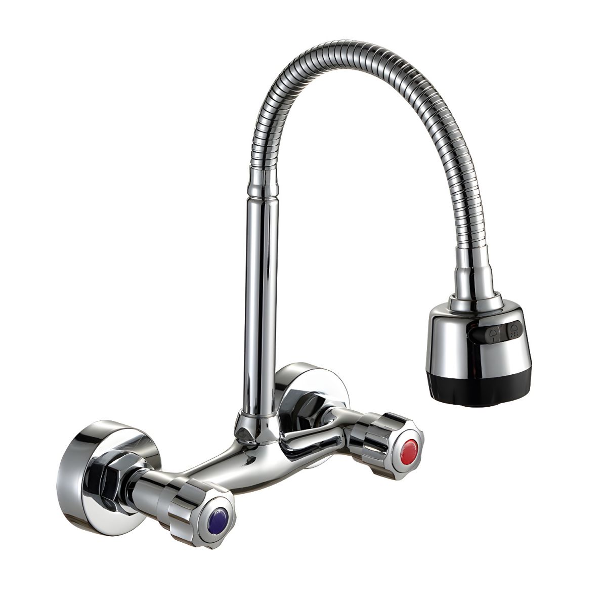 Lythrun | Sleek Wall Mounted Swivel Spout Kitchen Sink Tap with Dual Knob Handles