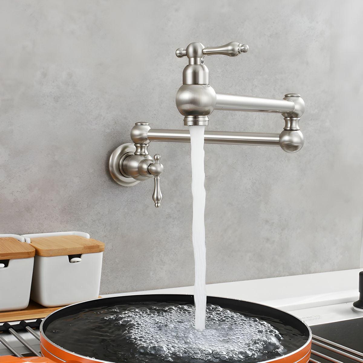 Arvikee | Elegant Wall Mounted Articulated Arm Kitchen Pot Filler Tap