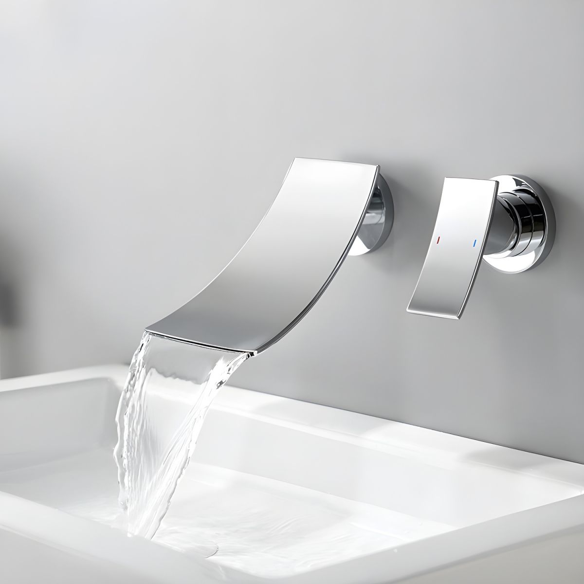 Kestruve | Waterfall Spout Arched Silhouette Wall Mounted Bathroom Tap