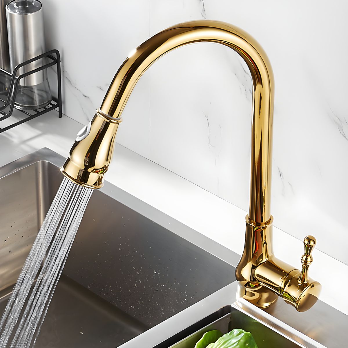 Kaldur | Luxury Brushed Gold High Arc Swivel Spout Kitchen Sink Mixer Tap