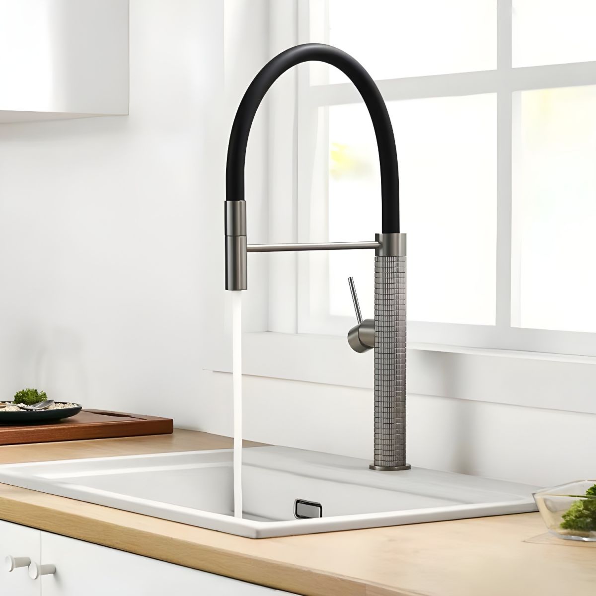 Lythvike | Industrial High Arc Swivel Spout Kitchen Sink Mixer Tap with Single Lever