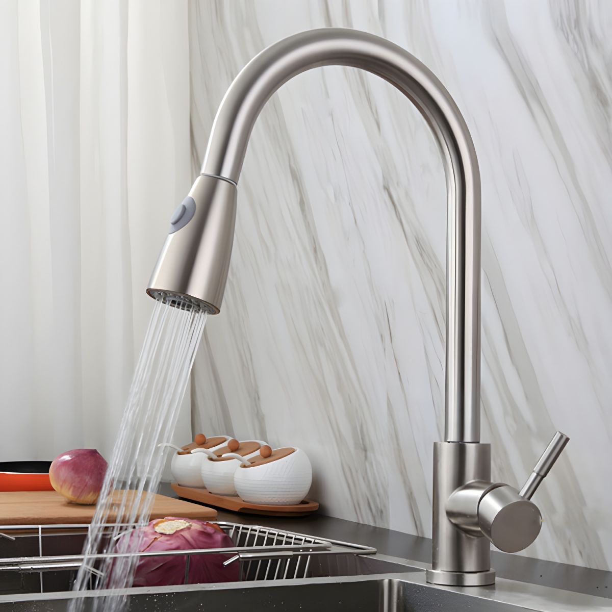 Arsvige | High Arc Pull Down Sprayer Swivel Spout Kitchen Sink Mixer Tap