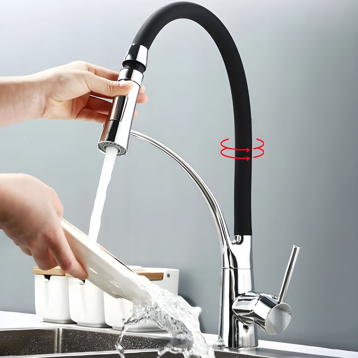 Arvidem | Modern High Arc Pull Down Spring Spout Kitchen Sink Mixer Tap