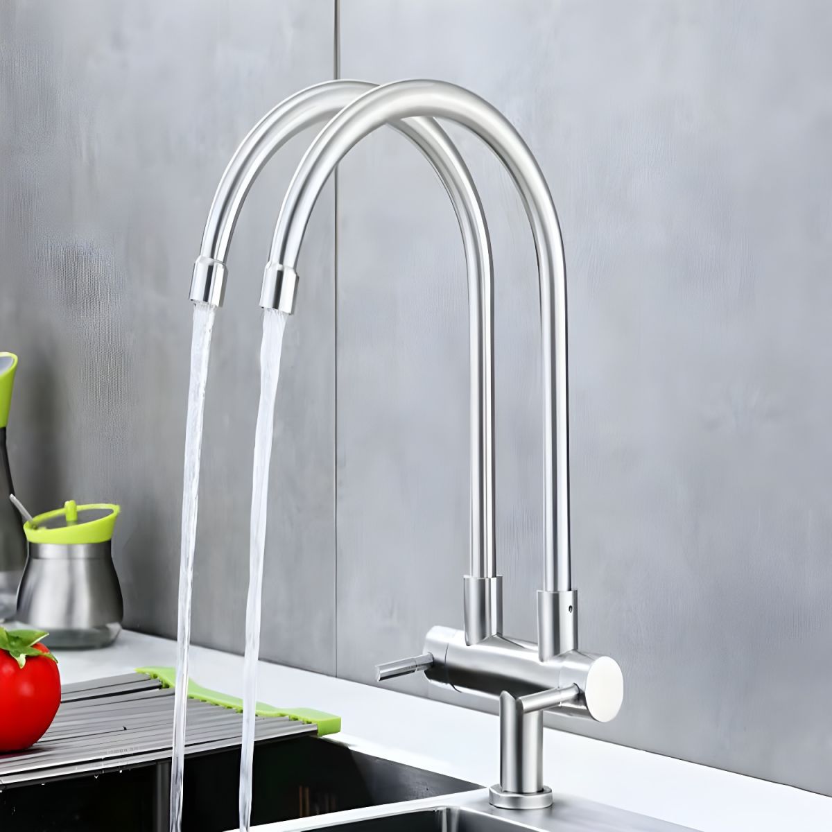 Arviden | Modern High Arc Dual Spout Kitchen Sink Tap with Dual Handles