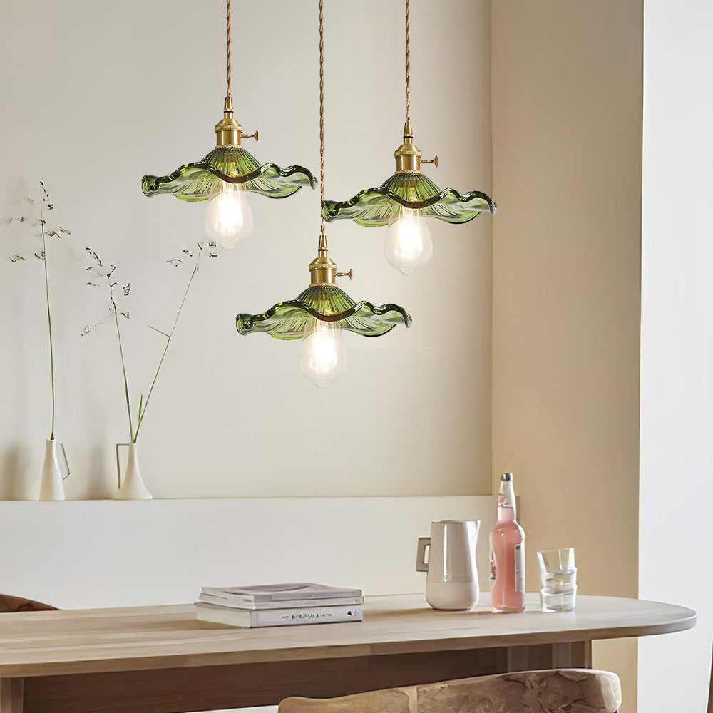 Floria | Elegant Hibiscus Flower Shaped Fluted Glass Pendant Light
