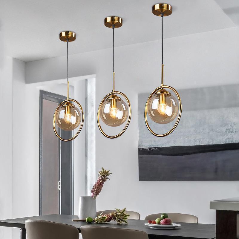 Luvie | Elegant Glass Globe Pendant Light with Stylish Metal Ring