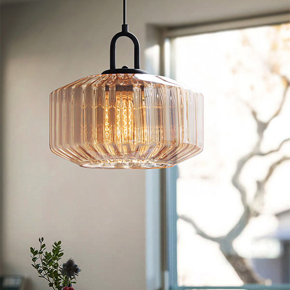 Verda | Mid Century Ribbed Glass Dome Pendant Light