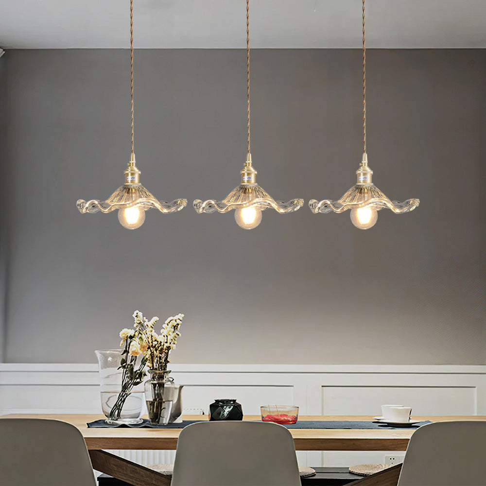 Floria | Elegant Hibiscus Flower Shaped Fluted Glass Pendant Light