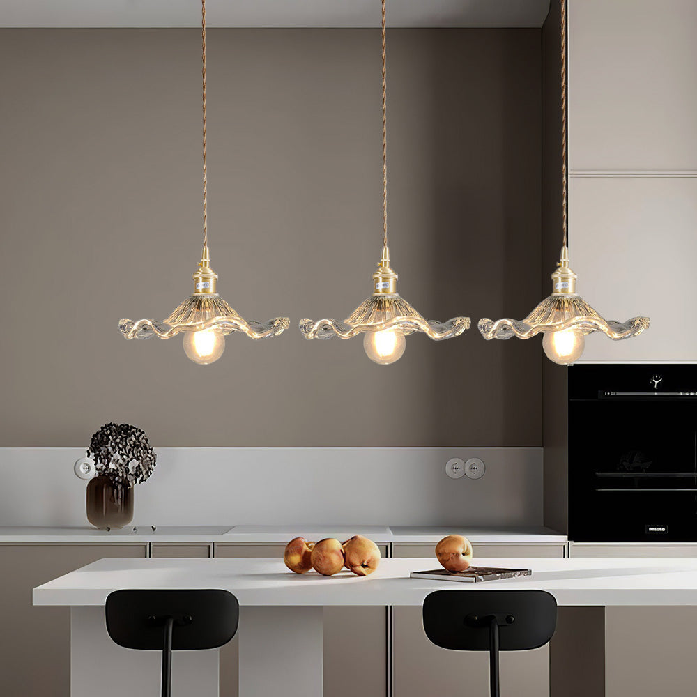 Floria | Elegant Hibiscus Flower Shaped Fluted Glass Pendant Light