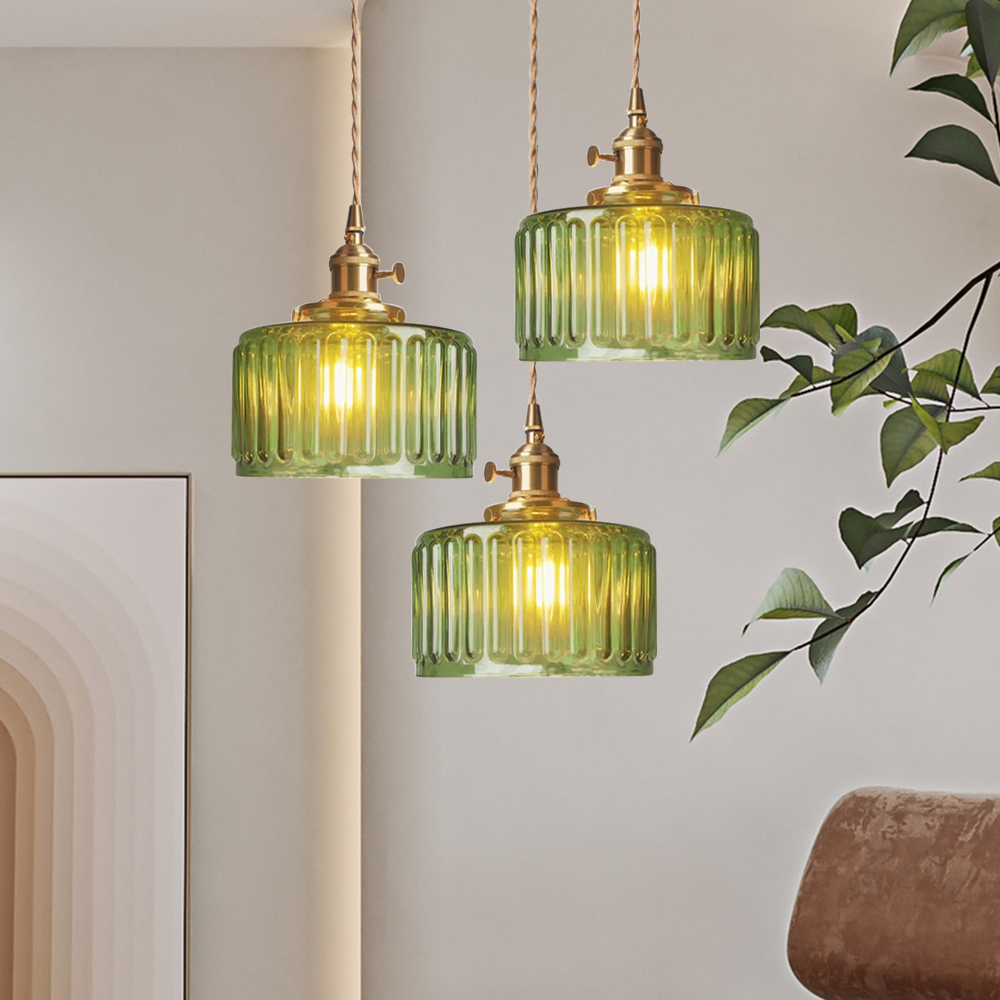 Viridis | Retro Textured Glass Cylinder Pendant Light