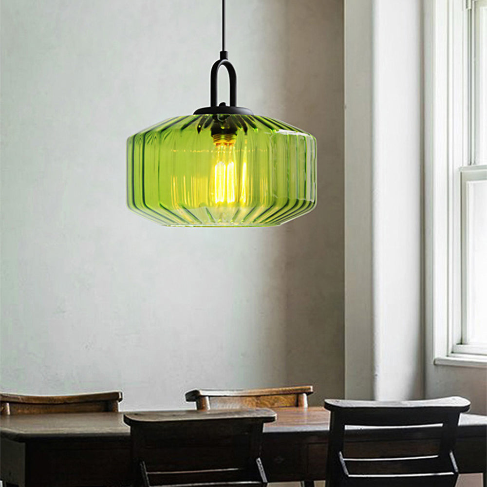Verda | Mid Century Ribbed Glass Dome Pendant Light