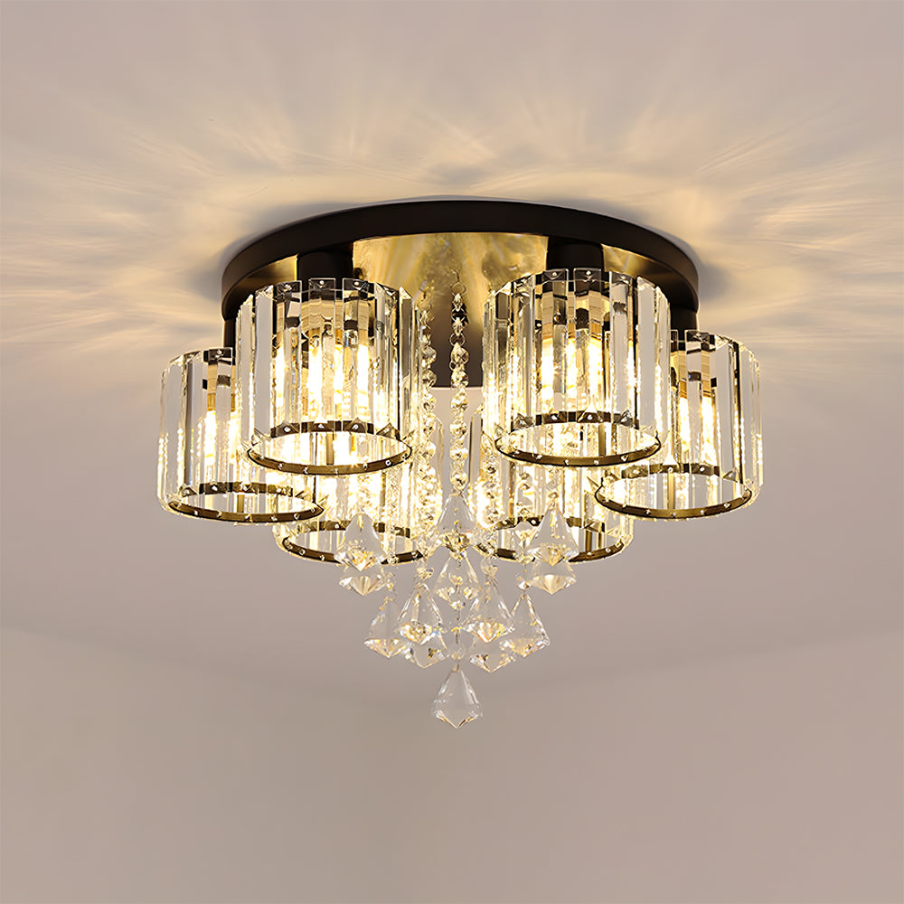 Vespera | Contemporary Multi-Head Crystal Prism Flush Mount Ceiling Light