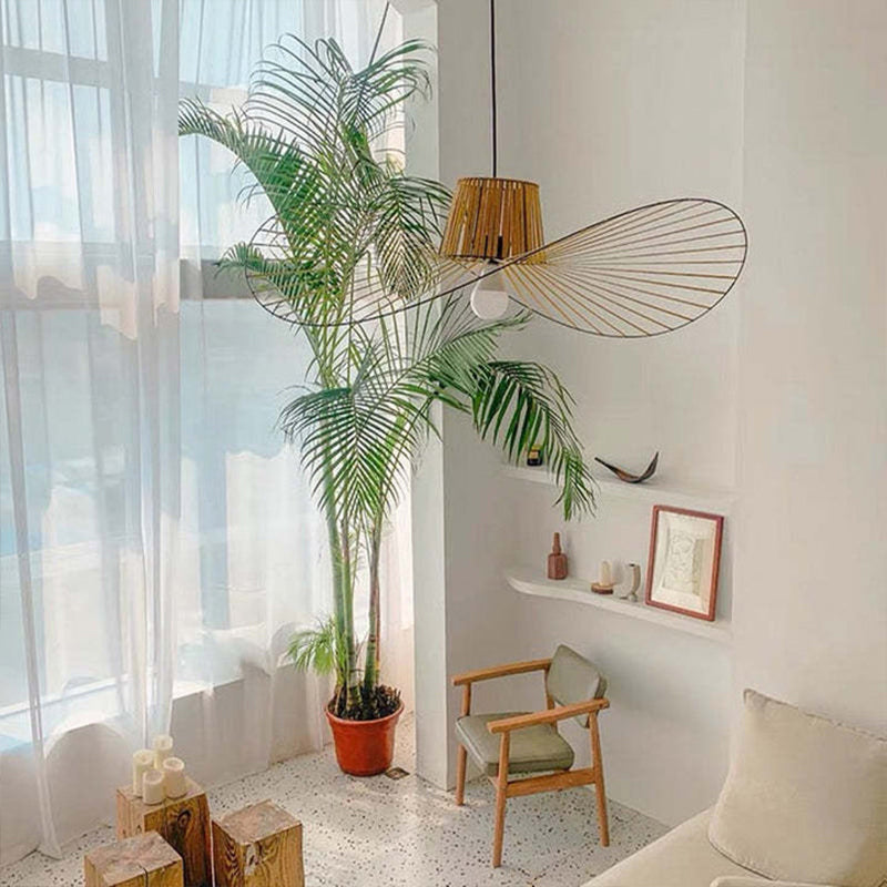 Velnari | Sculptural Wave Metal and Petal Fabric Pendant Light