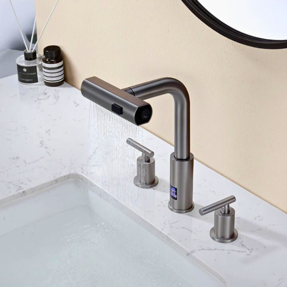Lunaris | Dual Handle Smart Bathroom Tap With Pull Out Sprayer
