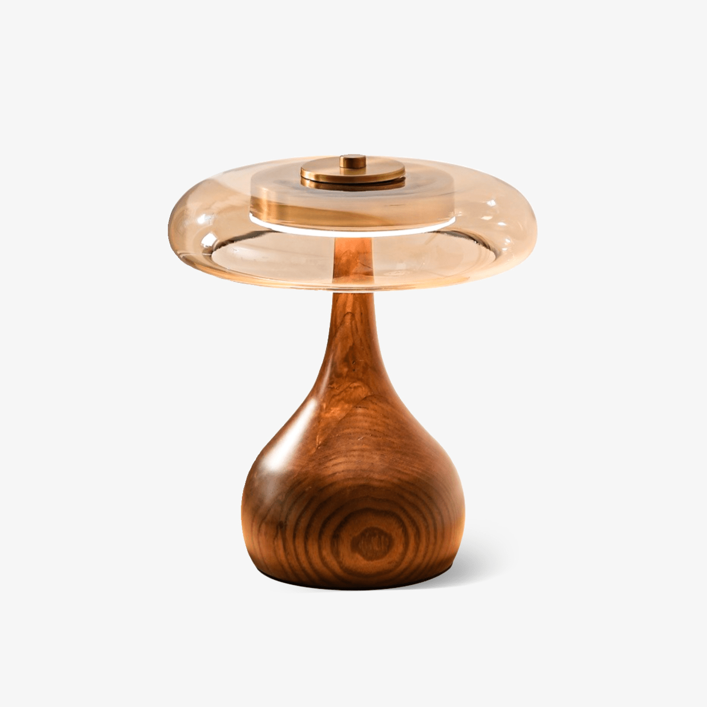 Vancorim | Japandi Curved Wood Amber Glass Table Lamp