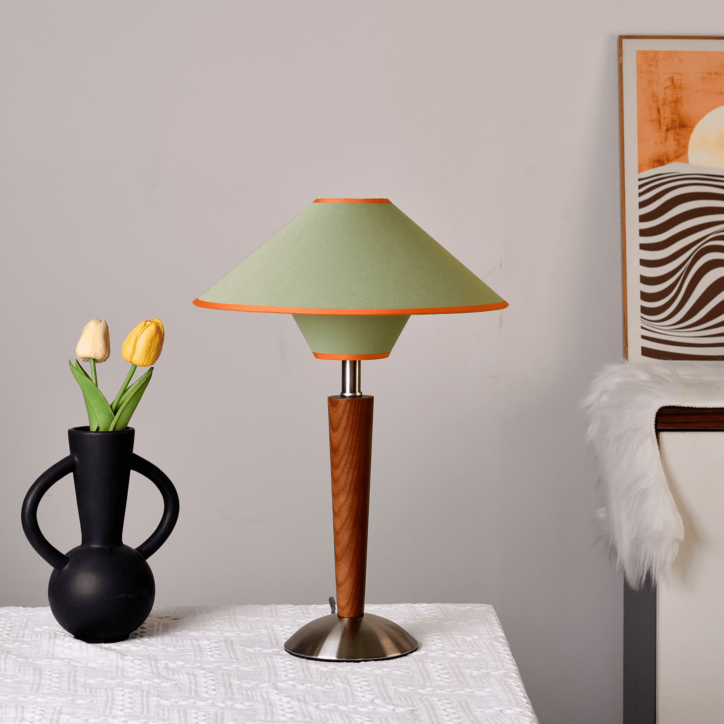 Zymorica | Midcentury Modern Walnut Column Accent Table Lamp