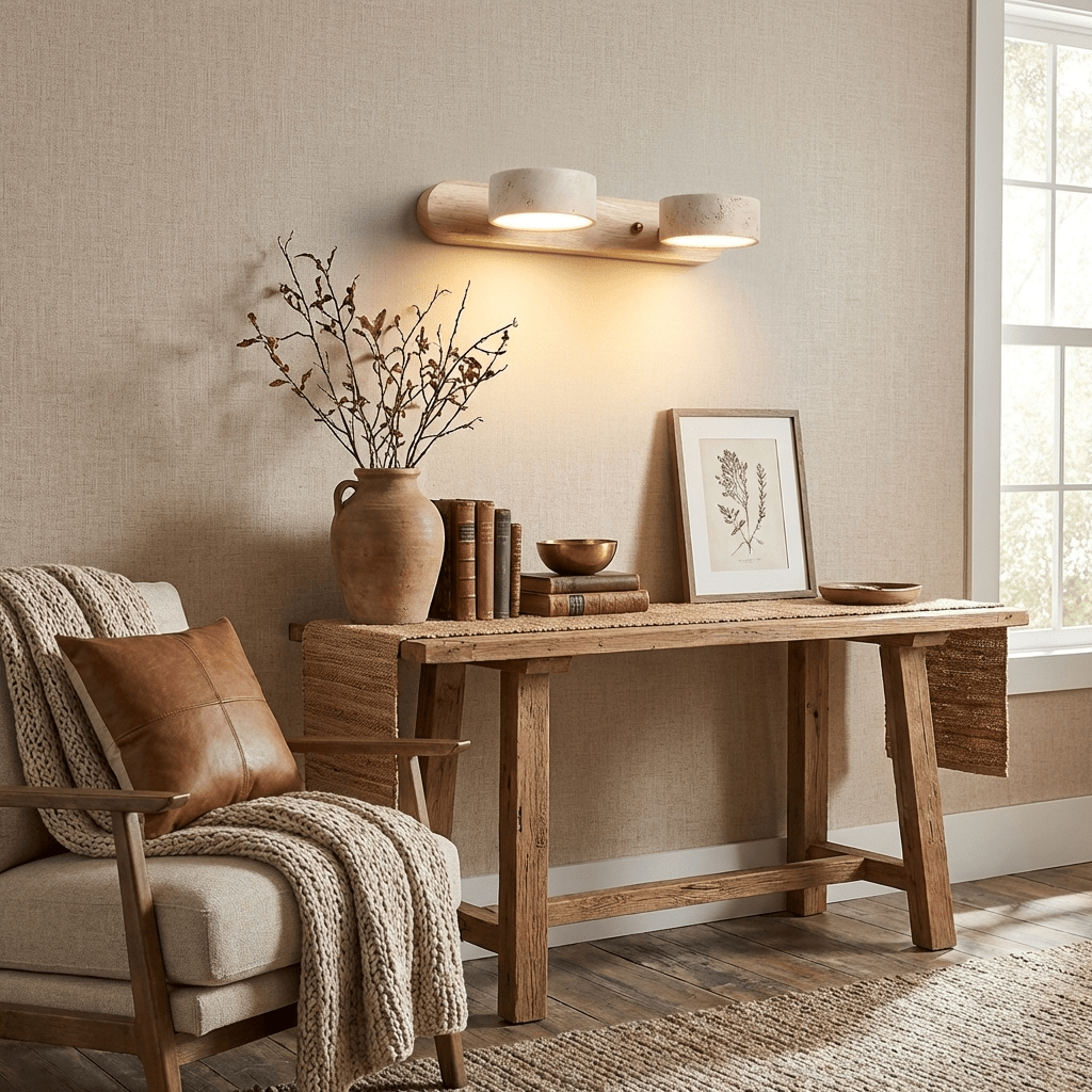 Nyxoris | Geometric Textured Travertine Vanity Wall Light