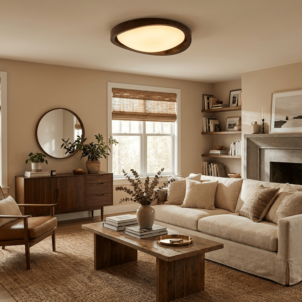Kaelisyn | Organic Curved Wooden Geometric Silhouette Flush Mount Ceiling Light